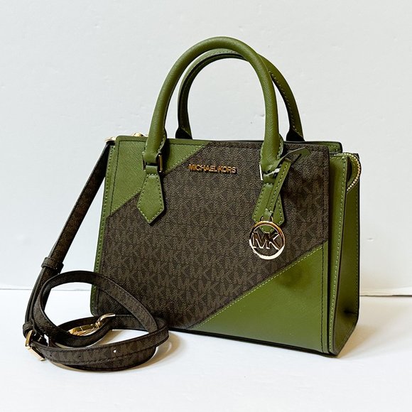 Michael Kors Hope Medium Satchel Shoulder Crossbody Bag MK Brown Evergreen - Picture 3 of 9